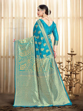 Stunning Turquoise Banarasi Art Silk Woven Saree